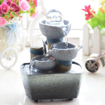 风车水轮摆件流水喷泉简约现代工艺品家居装饰品客厅书房阳台办公室桌面创意水晶球小水景加湿器礼物小石磨（14*12*18CM）